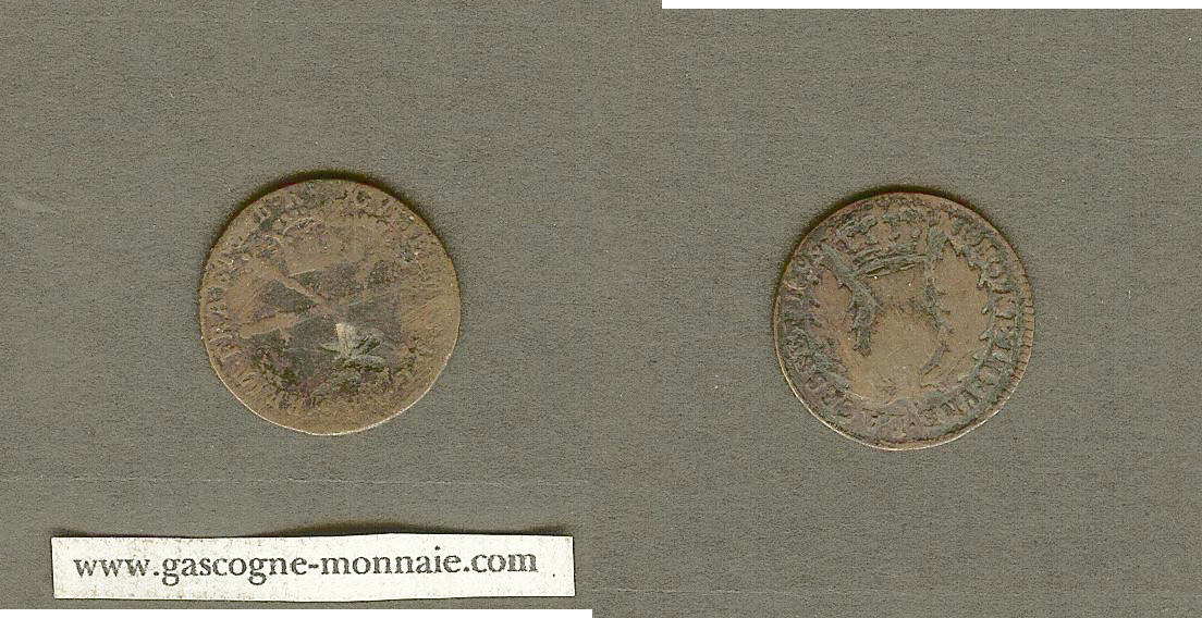 Scotland William II 2 pence "Turner" 1695 with overstamp gF